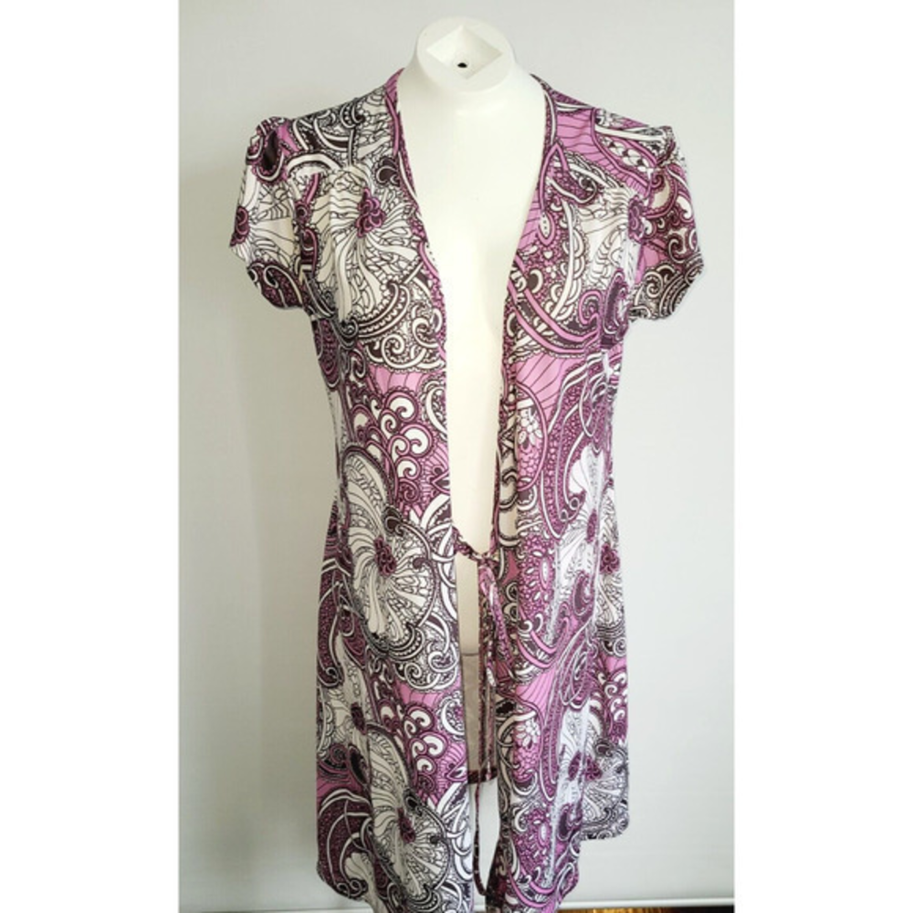 Athleta Purple Paisley Short Sleeve Swim Cover Up Tie Front Dress Medium